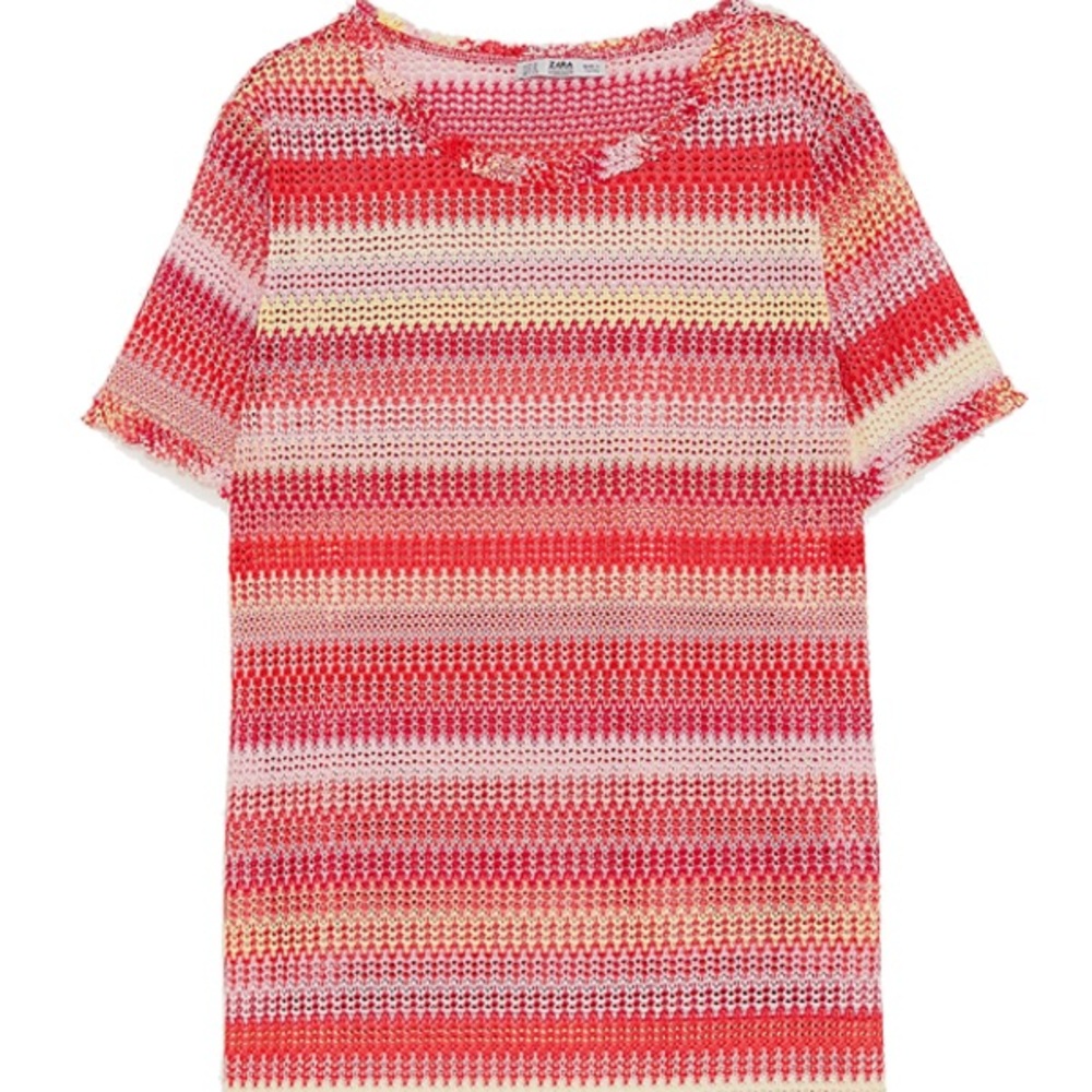 Zara Multicolor Striped Short Sleeve Top